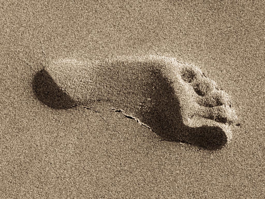 Landscape photograph — Footprint in the sand Porthtowan beach Cornwall
