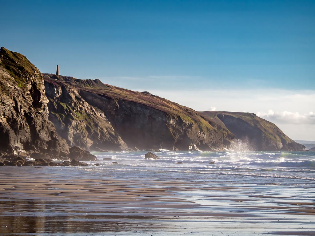 Landscape photograph — Sea spray on Porthtowan Beach Cornwall