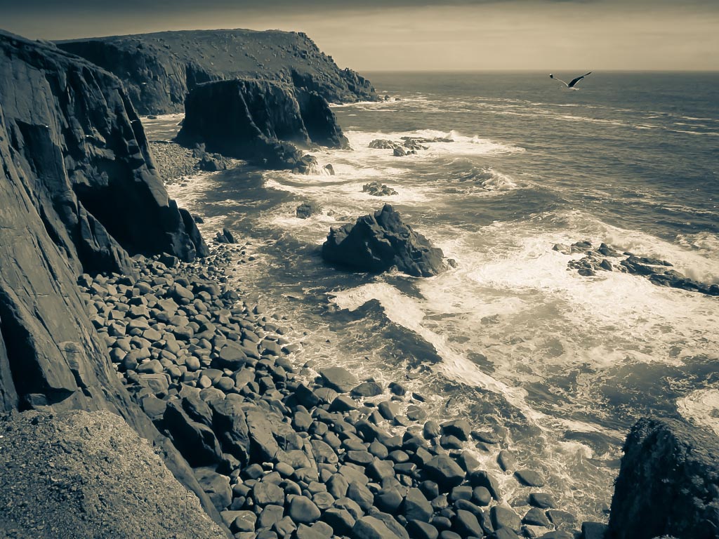 Landscape photograph — Stormy sea at Lands End Cornwall