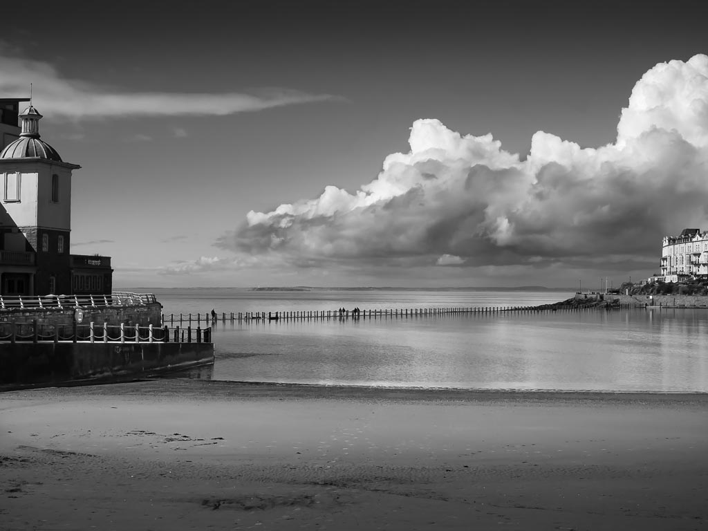 Landscape photograph — Black and white beach view from Weston-super-Mare Somerset