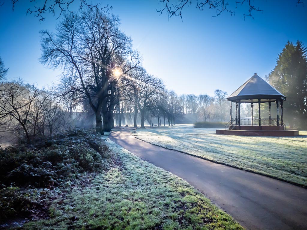 Landscape photograph — Winter Sunlight through the trees Riversley Park Warwickshire
