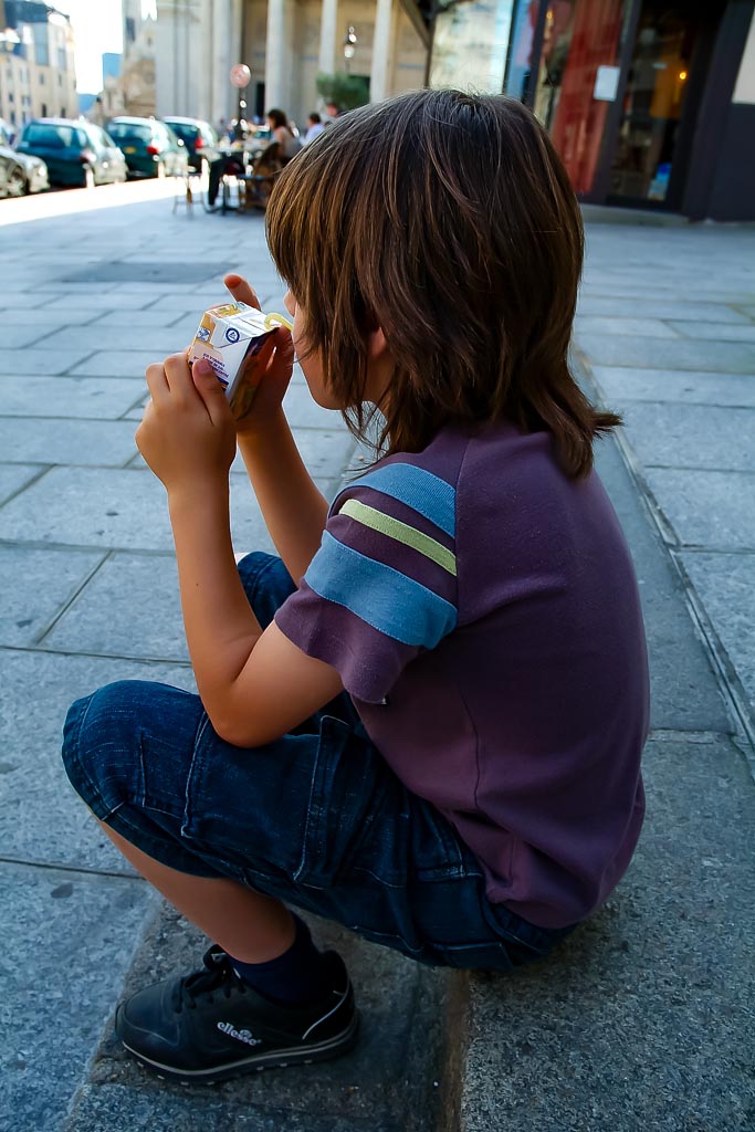 Travel photograph — Small boy drinking outside Pantheon Paris